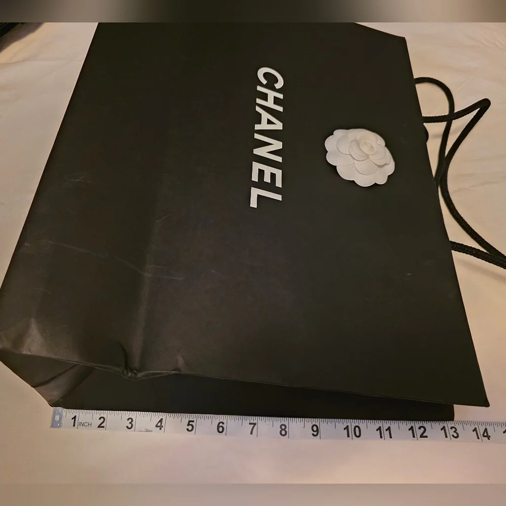 Chanel Black Shopping Bag with White Camellia Logo – Large 18